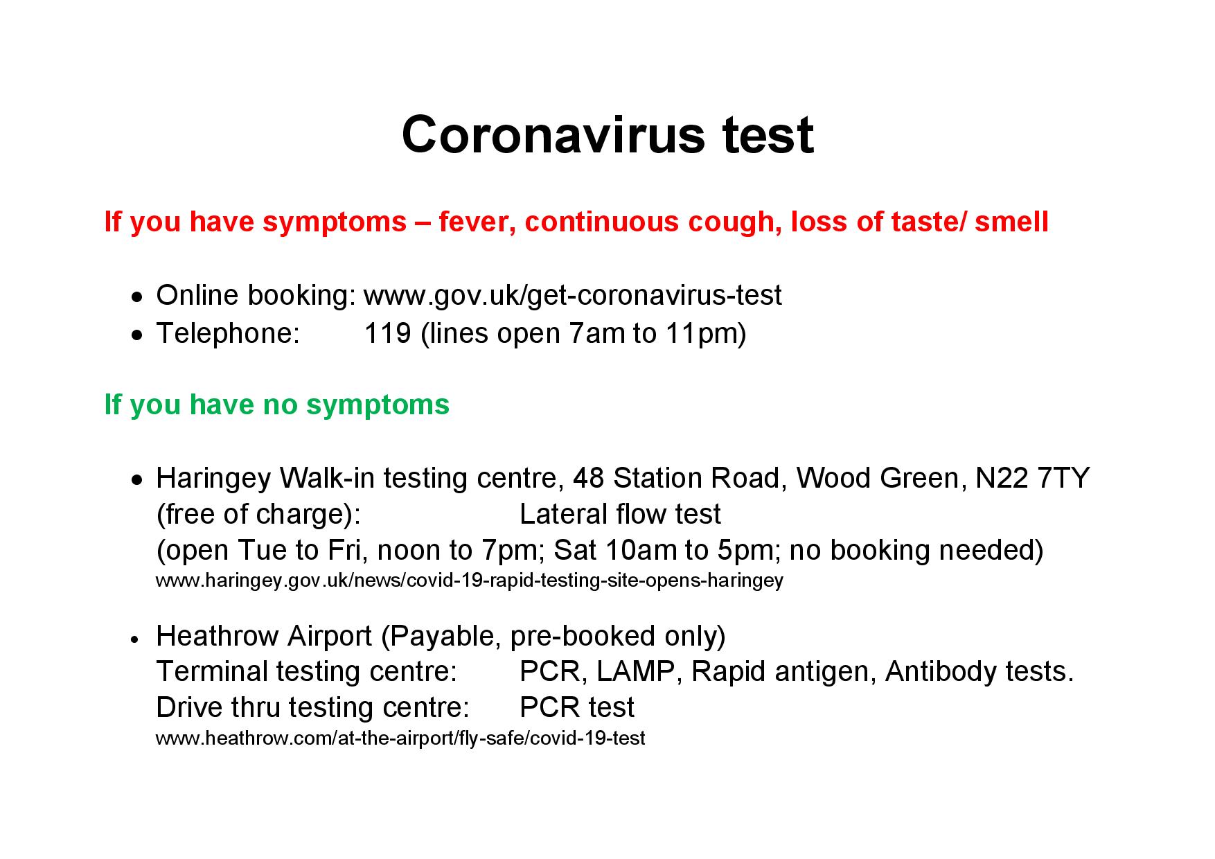 Coronavirus where you can go for test